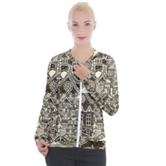 Four-hand-drawn-city-patterns Casual Zip Up Jacket by uniart180623