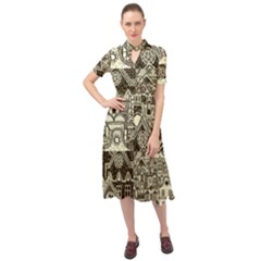 Four-hand-drawn-city-patterns Keyhole Neckline Chiffon Dress by uniart180623