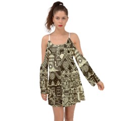 Four-hand-drawn-city-patterns Boho Dress by uniart180623