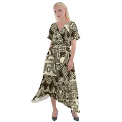 Four-hand-drawn-city-patterns Cross Front Sharkbite Hem Maxi Dress by uniart180623