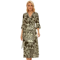 Four-hand-drawn-city-patterns Midsummer Wrap Dress by uniart180623