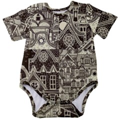 Four-hand-drawn-city-patterns Baby Short Sleeve Bodysuit by uniart180623