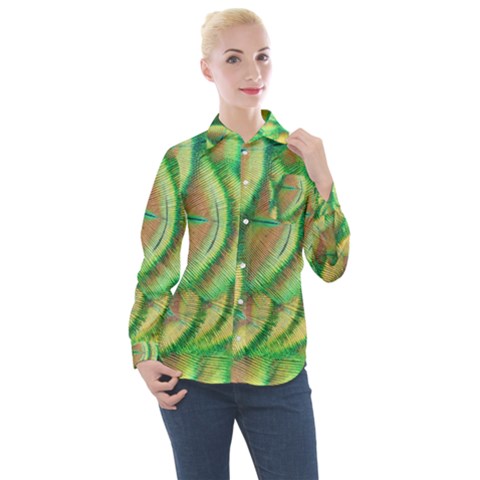 Beautiful-peacock Women s Long Sleeve Pocket Shirt by uniart180623