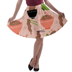 Japanese Street Food  Soba Noodle In Bowls A-line Skater Skirt by uniart180623