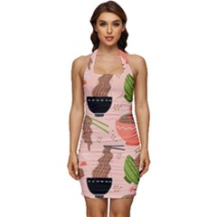 Japanese Street Food  Soba Noodle In Bowls Sleeveless Wide Square Neckline Ruched Bodycon Dress by uniart180623