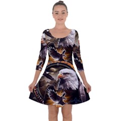 Eagle Dreamcatcher Art Bird Native American Quarter Sleeve Skater Dress by uniart180623