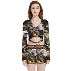 Eagle Dreamcatcher Art Bird Native American Velvet Wrap Crop Top And Shorts Set by uniart180623