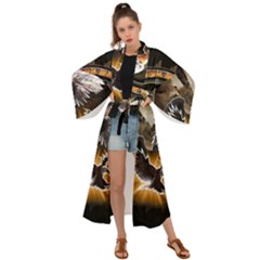 Eagle Dreamcatcher Art Bird Native American Maxi Kimono by uniart180623