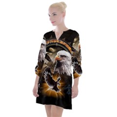 Eagle Dreamcatcher Art Bird Native American Open Neck Shift Dress by uniart180623