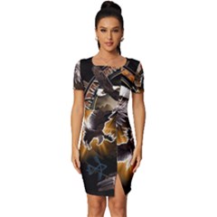 Eagle Dreamcatcher Art Bird Native American Fitted Knot Split End Bodycon Dress by uniart180623