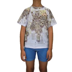 3d Typography World Map Kids  Short Sleeve Swimwear by uniart180623