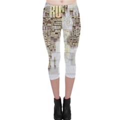 3d Typography World Map Capri Leggings  by uniart180623