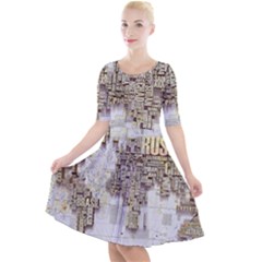 3d Typography World Map Quarter Sleeve A-line Dress by uniart180623