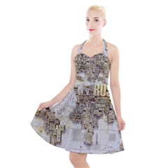 3d Typography World Map Halter Party Swing Dress  by uniart180623