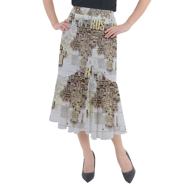 3d Typography World Map Midi Mermaid Skirt