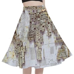 3d Typography World Map A-line Full Circle Midi Skirt With Pocket by uniart180623