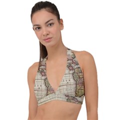 Vintage World Map Old  Globe Antique America Halter Plunge Bikini Top by uniart180623