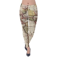 Vintage World Map Old  Globe Antique America Velvet Leggings by uniart180623