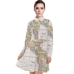 Vintage Map Of The Americas Long Sleeve Chiffon Shirt Dress by uniart180623