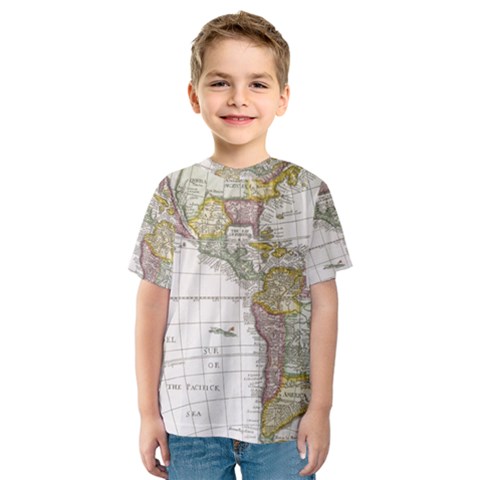 Vintage Map Of The Americas Kids  Sport Mesh Tee by uniart180623