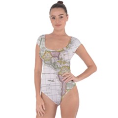 Vintage Map Of The Americas Short Sleeve Leotard  by uniart180623