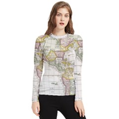 Vintage Map Of The Americas Women s Long Sleeve Rash Guard by uniart180623