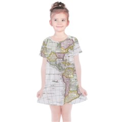 Vintage Map Of The Americas Kids  Simple Cotton Dress by uniart180623