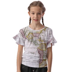 Vintage Map Of The Americas Kids  Cut Out Flutter Sleeves by uniart180623