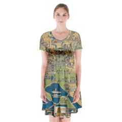 Vintatge Map Of Washington Dc Short Sleeve V-neck Flare Dress by uniart180623