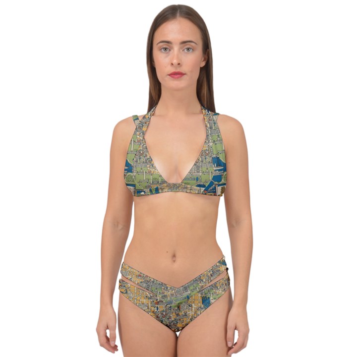 Vintatge Map Of Washington Dc Double Strap Halter Bikini Set