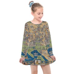 Vintatge Map Of Washington Dc Kids  Long Sleeve Dress by uniart180623