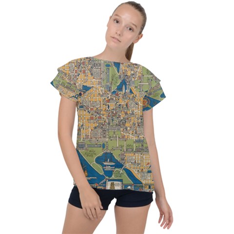 Vintatge Map Of Washington Dc Ruffle Collar Chiffon Blouse by uniart180623