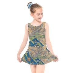 Vintatge Map Of Washington Dc Kids  Skater Dress Swimsuit by uniart180623