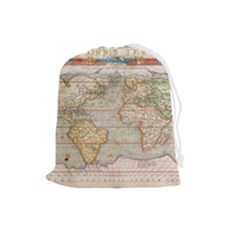 Old World Map Of Continents The Earth Vintage Retro Drawstring Pouch (large) by uniart180623