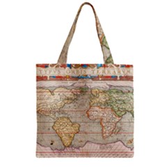 Old World Map Of Continents The Earth Vintage Retro Zipper Grocery Tote Bag by uniart180623