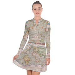 Old World Map Of Continents The Earth Vintage Retro Long Sleeve Panel Dress by uniart180623