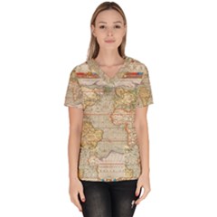 Old World Map Of Continents The Earth Vintage Retro Women s V-neck Scrub Top by uniart180623