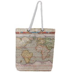 Old World Map Of Continents The Earth Vintage Retro Full Print Rope Handle Tote (large) by uniart180623