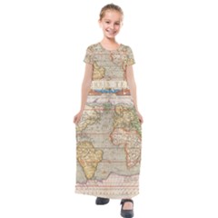 Old World Map Of Continents The Earth Vintage Retro Kids  Short Sleeve Maxi Dress by uniart180623