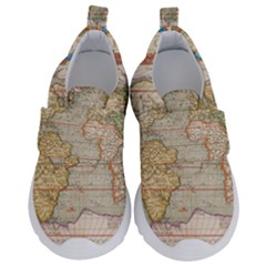 Old World Map Of Continents The Earth Vintage Retro Kids  Velcro No Lace Shoes by uniart180623