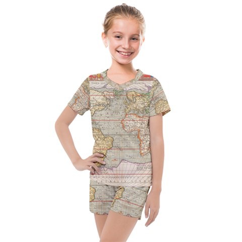 Old World Map Of Continents The Earth Vintage Retro Kids  Mesh Tee And Shorts Set by uniart180623