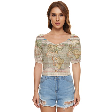 Old World Map Of Continents The Earth Vintage Retro Button Up Blouse by uniart180623