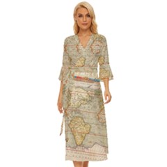 Old World Map Of Continents The Earth Vintage Retro Midsummer Wrap Dress by uniart180623