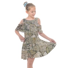 Tartaria Tartaria Empire Map Vintage World Kids  Shoulder Cutout Chiffon Dress by uniart180623