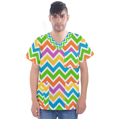 Chevron-pattern-design-texture Men s V-neck Scrub Top by uniart180623