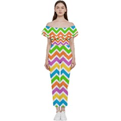 Chevron-pattern-design-texture Bardot Ruffle Jumpsuit by uniart180623