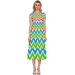 Chevron-pattern-design-texture V-neck Drawstring Shoulder Sleeveless Maxi Dress