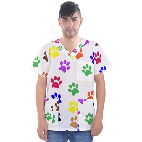 Pawprints-paw-prints-paw-animal Men s V-neck Scrub Top by uniart180623