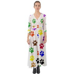 Pawprints-paw-prints-paw-animal Button Up Boho Maxi Dress by uniart180623