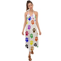 Pawprints-paw-prints-paw-animal Halter Tie Back Dress  by uniart180623